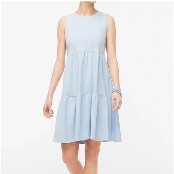 J. Crew Factory Sleeveless Tiered Mini Dress Arctic Blue MEDIUM, EUC - Picture 2 of 3